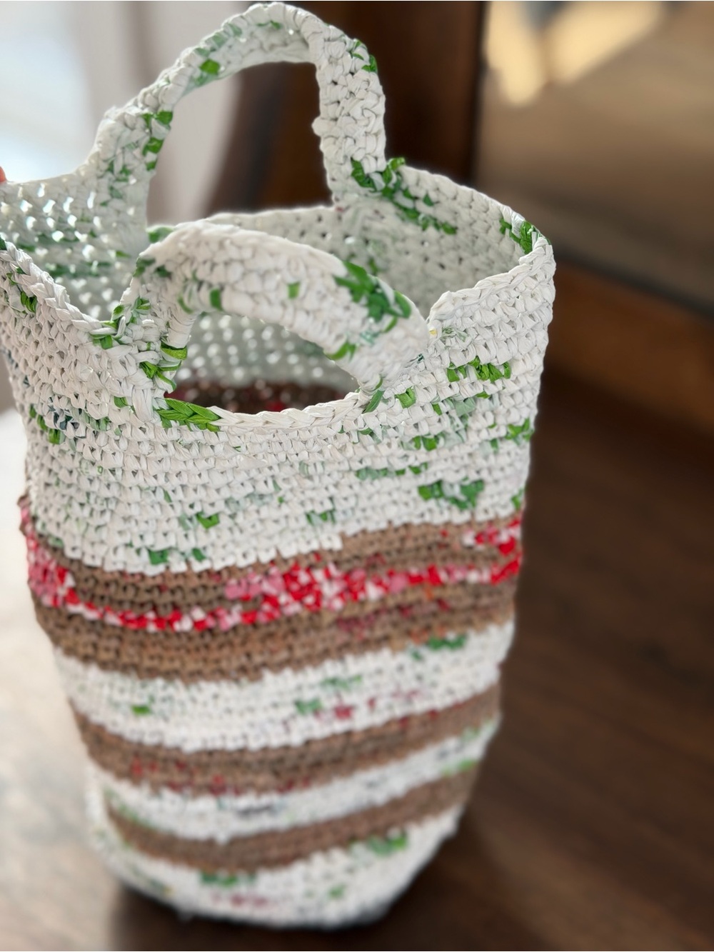 Handmade Upcycled Barrel Handbag Cylindrical Knit Top Handle Tote Bag OS - Picture 13 of 16